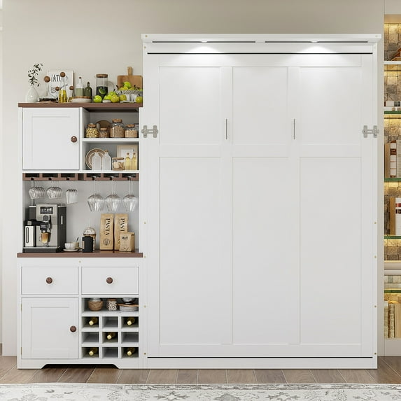 Queen Murphy Cabinet Bed with LED Storage