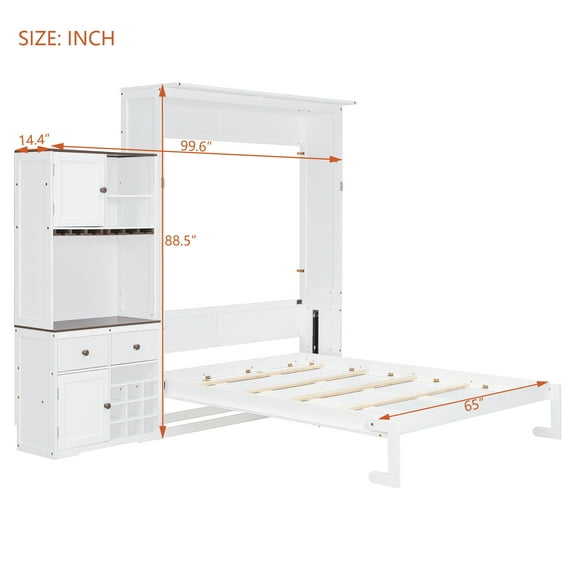 Queen Murphy Cabinet Bed with LED Storage