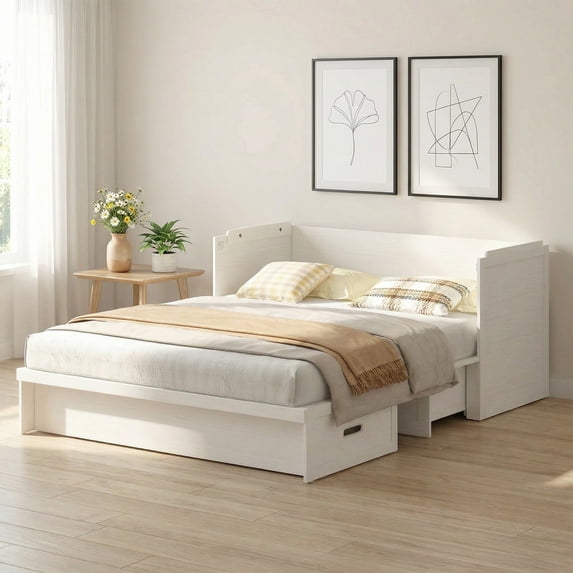 Queen Murphy Cabinet Bed with USB Ports & Storage Drawer