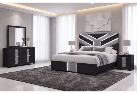 Global Furniture USA Optimus Black/Grey Queen Bed, Dresser, Mirror & Nightstand