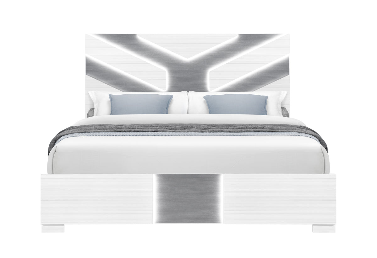 Global Furniture USA Optimus White/Grey King Bed, Dresser, Mirror & Nightstand